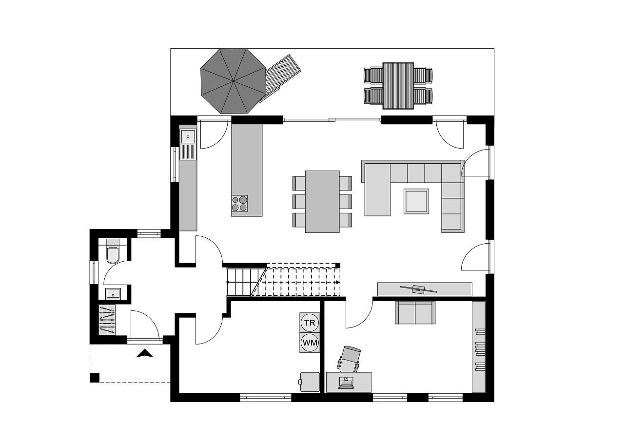 Grundriss Erdgeschoss - Behagliches Landhaus mit Zwerchgiebel 