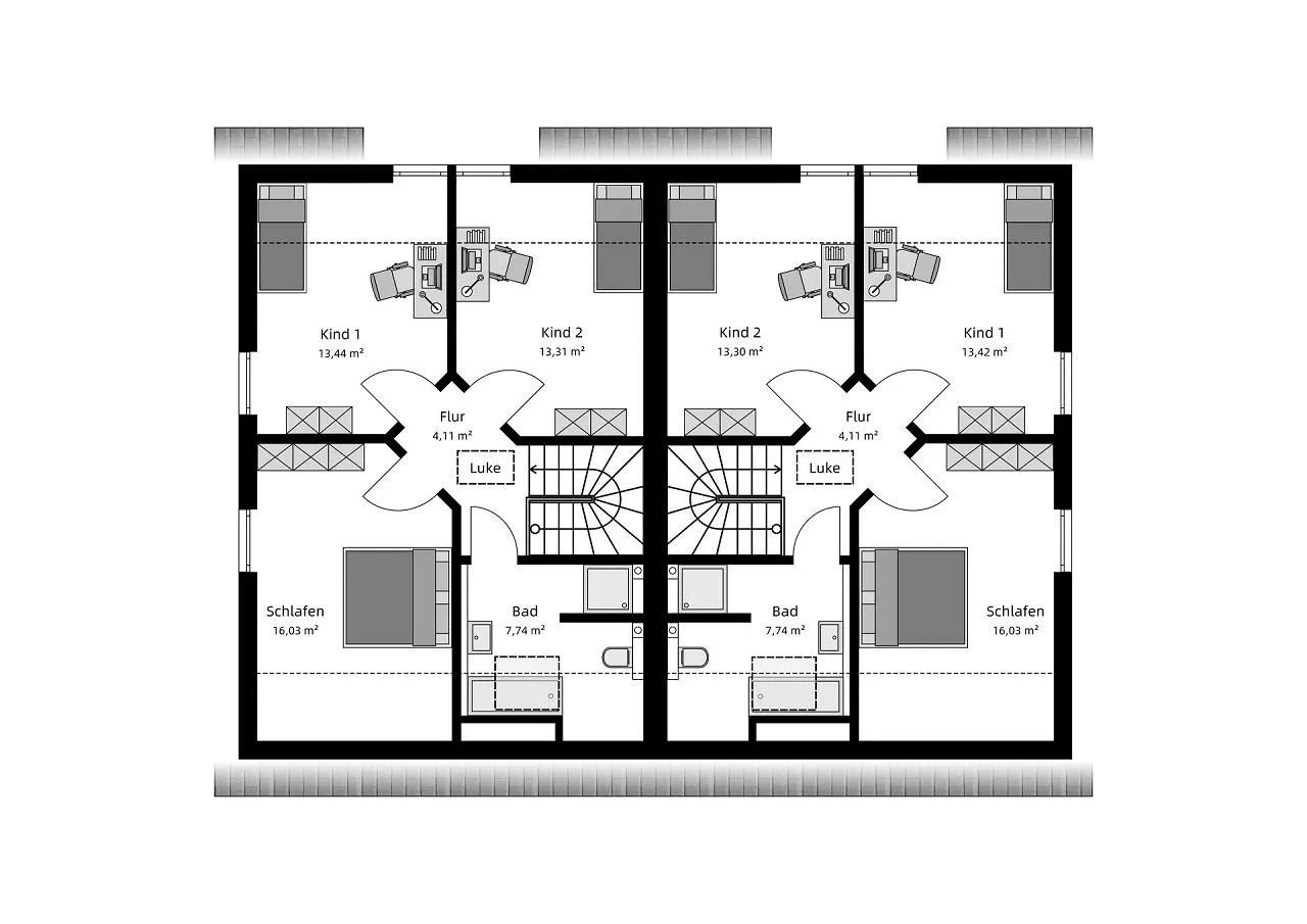 Grundriss Dachgeschoss - Behagliche Doppelhaushälfte mit Satteldach