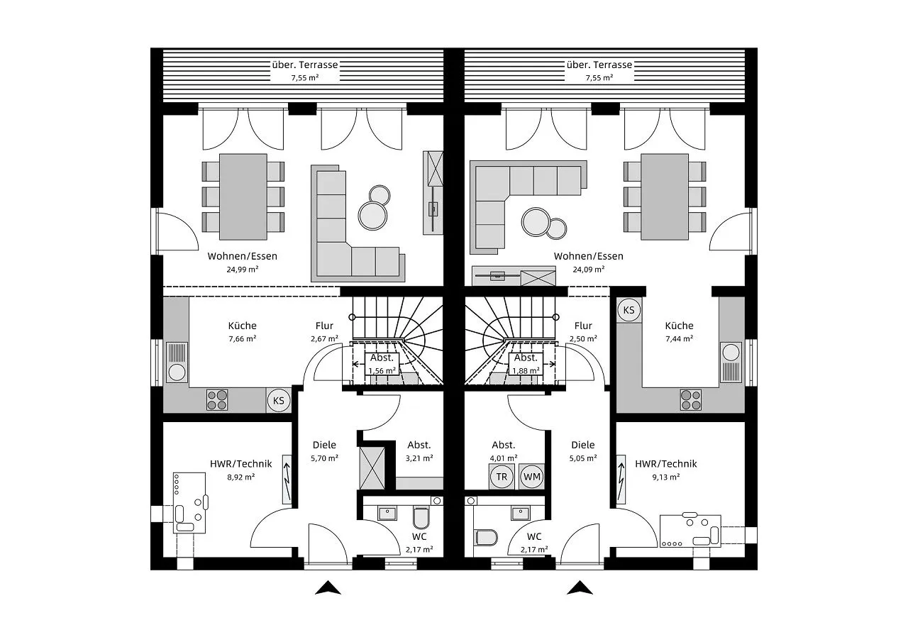 Grundriss Erdgeschoss - Doppelhaus 2 