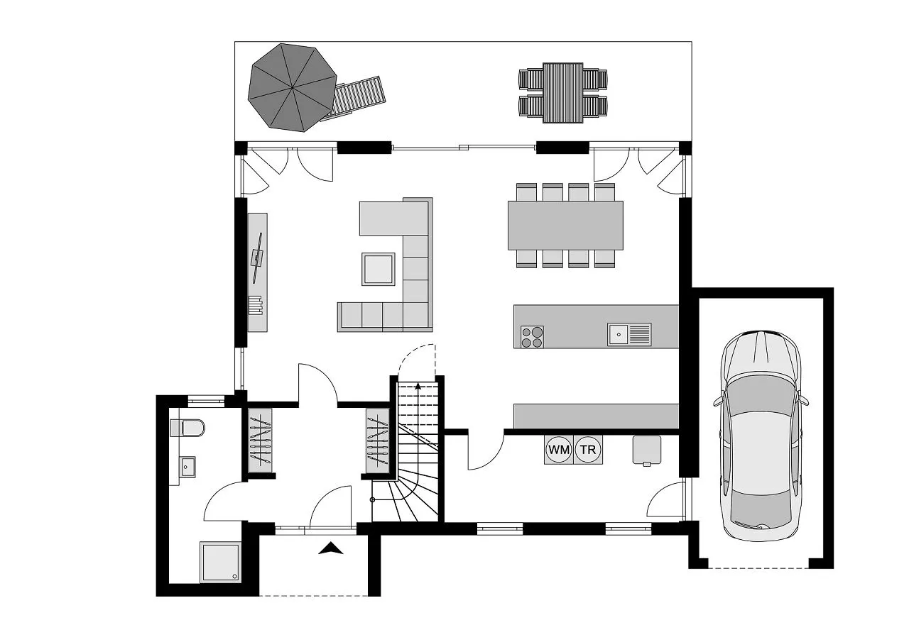 Grundriss mit umbauten Hauseingang - Erdgeschoss