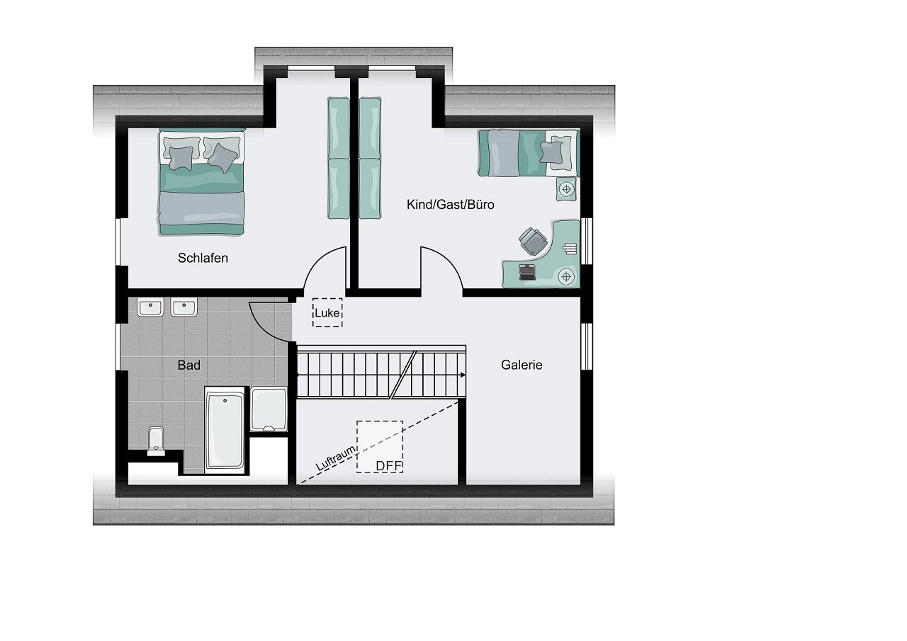 Grundriss Dachgeschoss - Einfamilienhaus mit Carport 