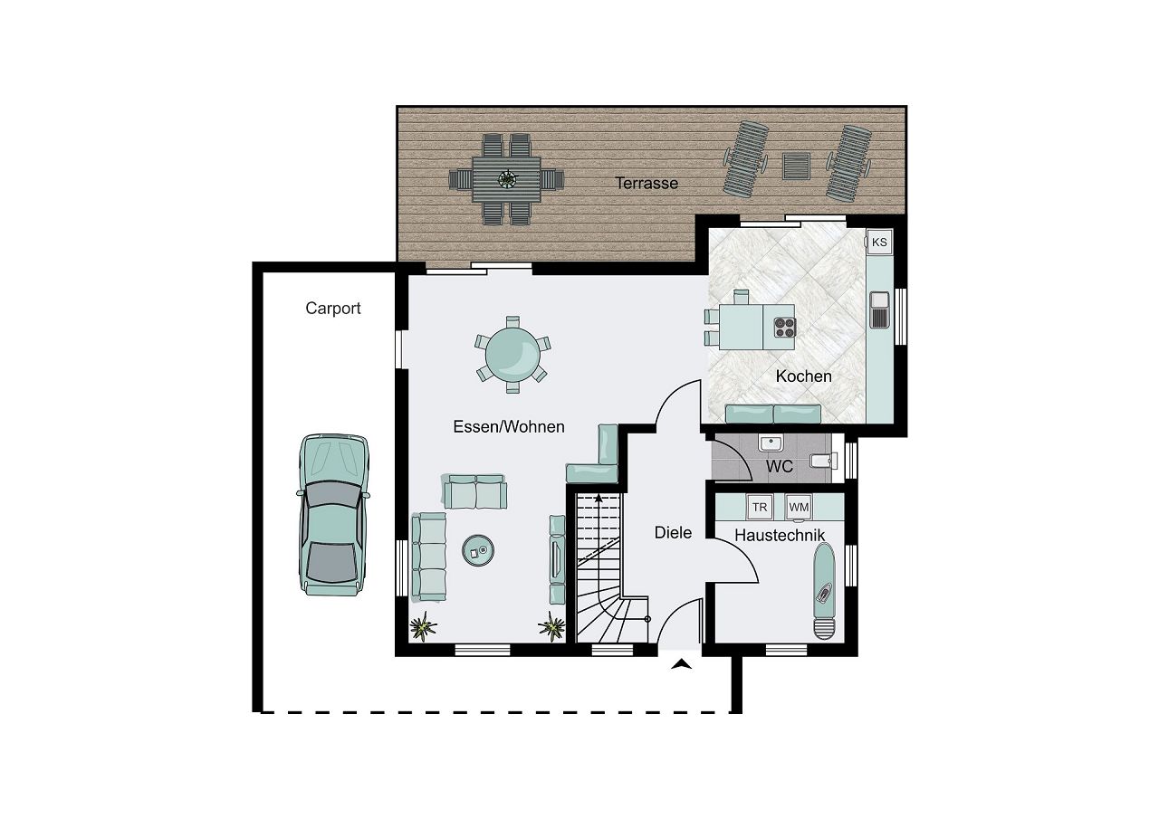 Grundriss Erdgeschoss - Einfamilienhaus mit Balkon 