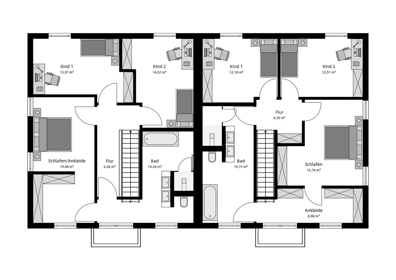 Grundriss Obergeschoss - Doppelhaus 1