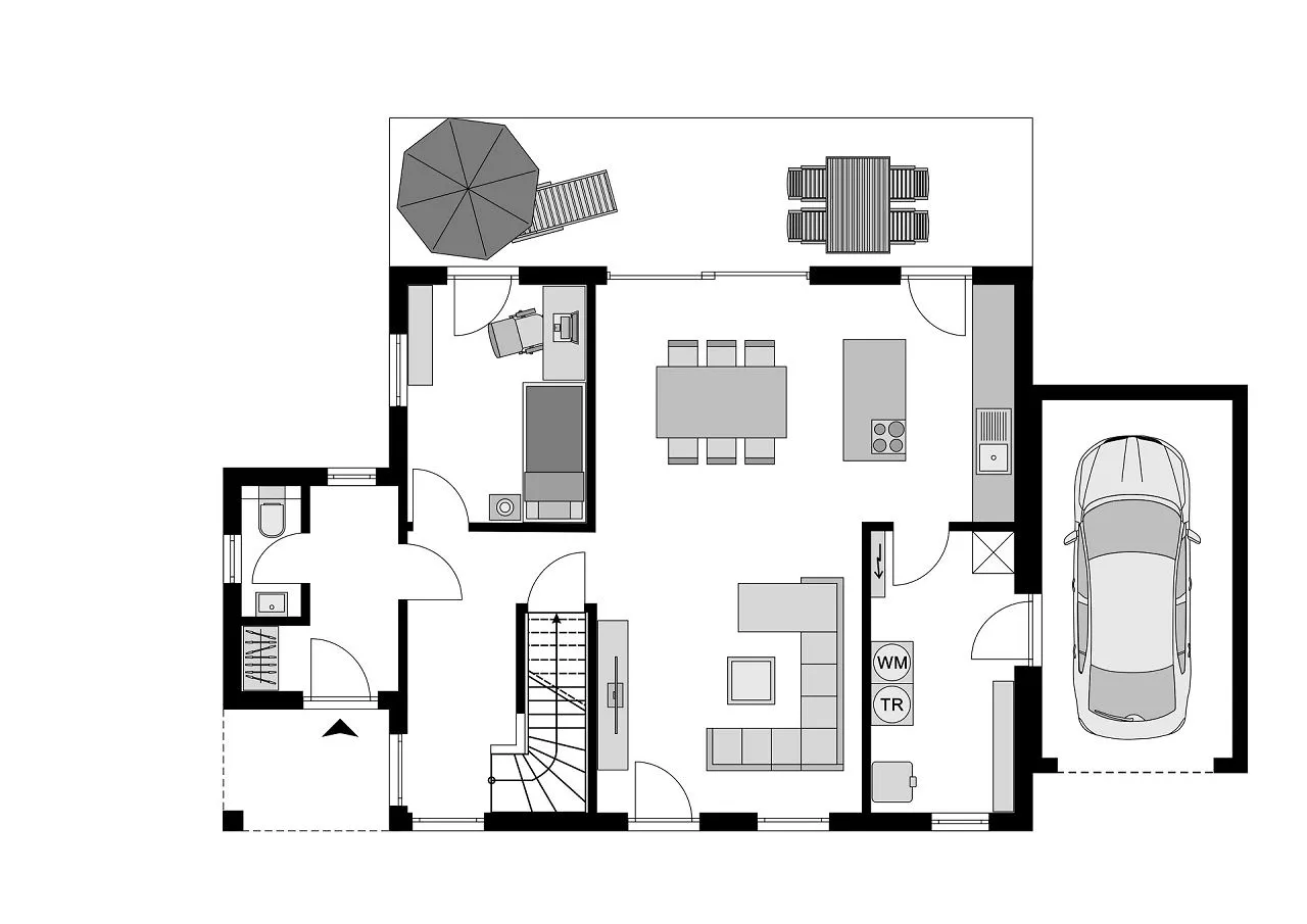 Grundriss Erdgeschoss mit Garagenzugang - Einfamilienhaus