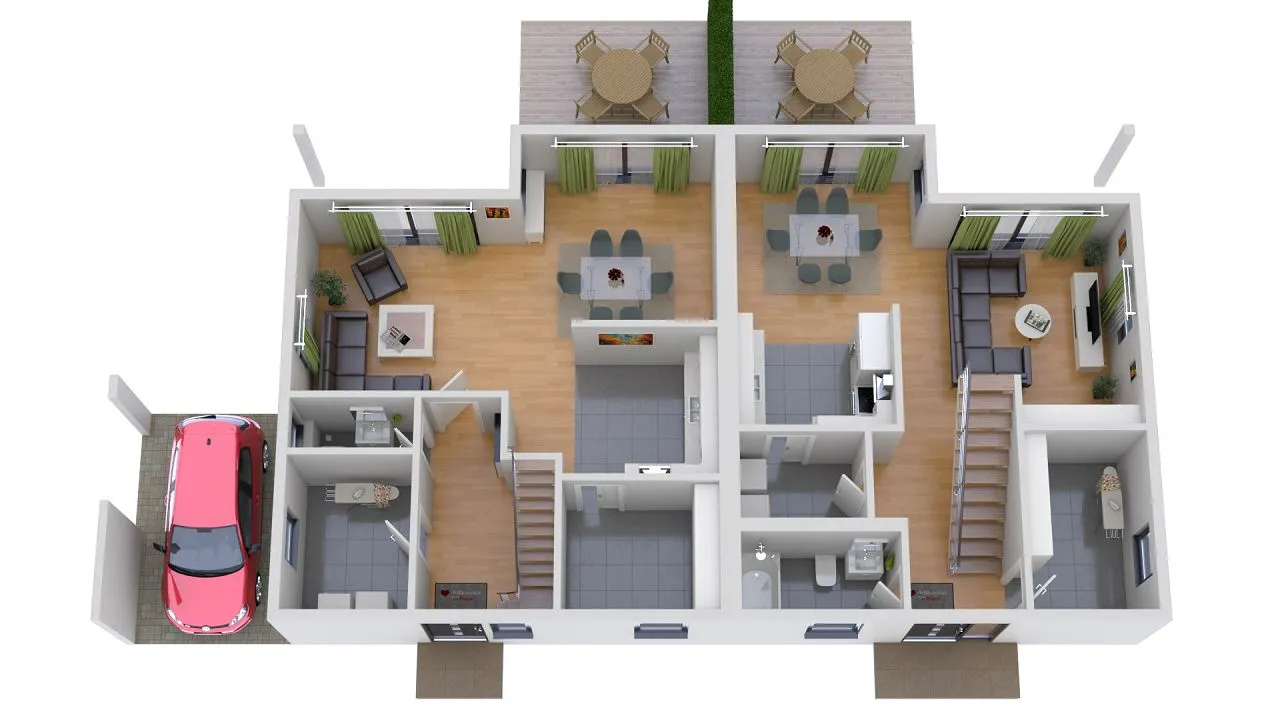 Grundriss Erdgeschoss - Moderne Doppelhaushälfte mit Carport