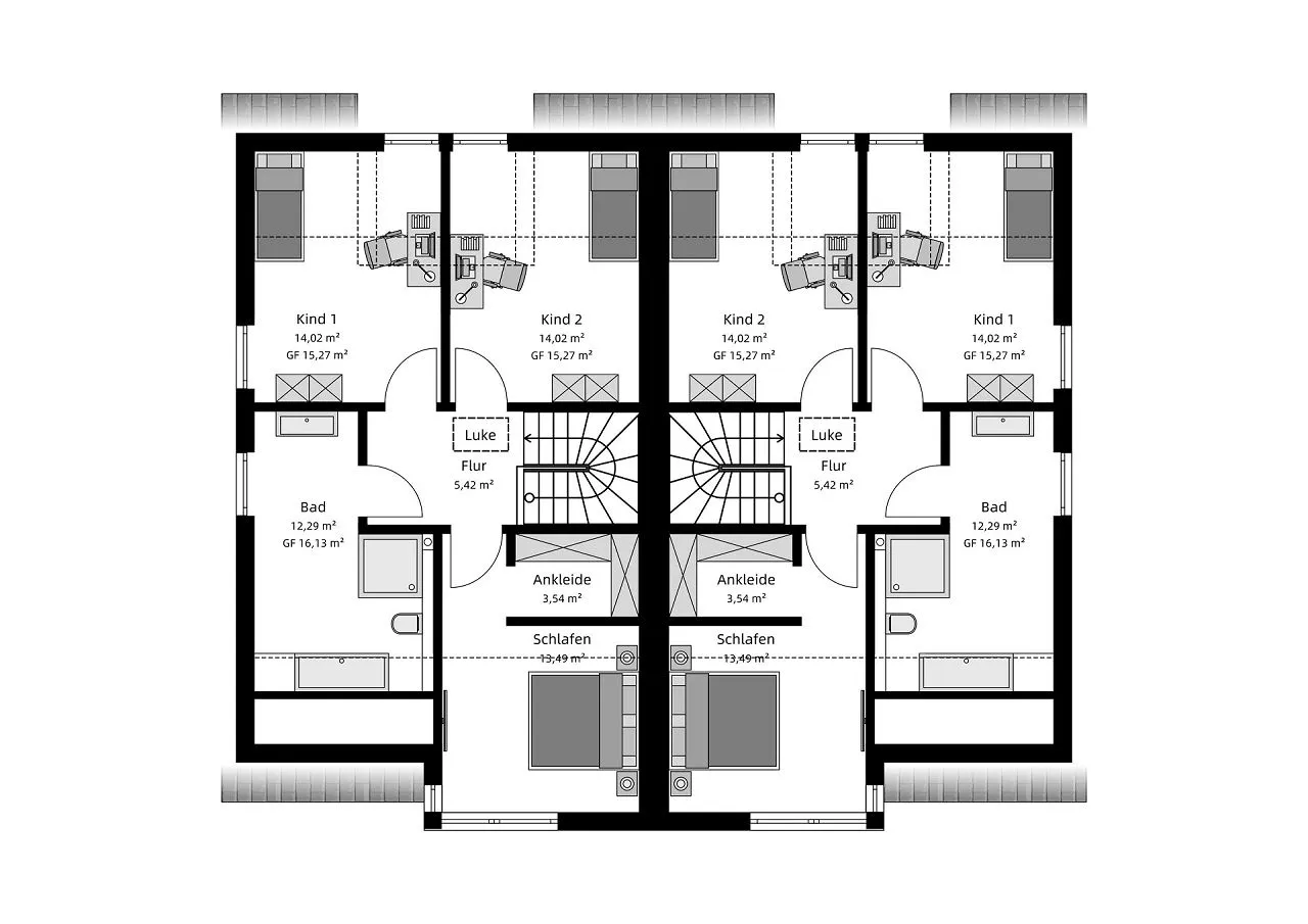 Grundriss Dachgeschoss - Modernes Doppelhaus mit Erker und Zwerchgiebel