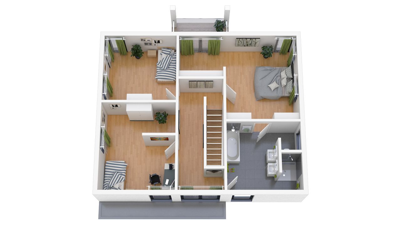 Grundriss Obergeschoss - Stadtvilla mit Standbalkon als Fertighaus 