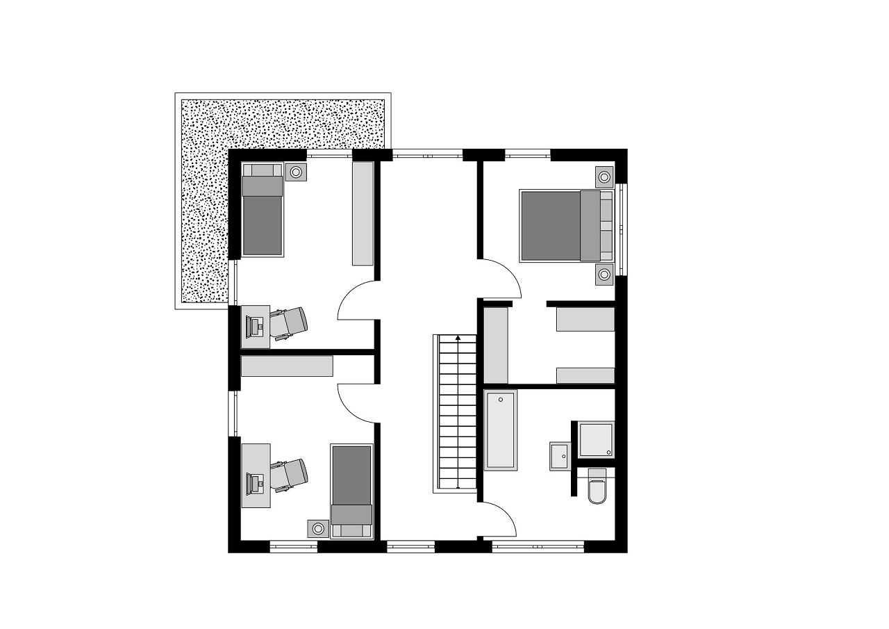 Grundriss Obergeschoss Stadtvilla mit Walmdach und Übereck-Erker