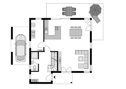 Grundriss Erdgeschoss mit Garage - Einfamilienhaus