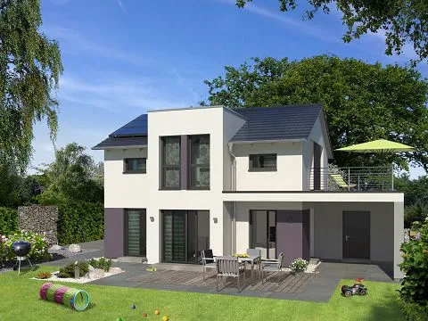 Modernes Einfamilienhaus mit Garten und Balkon - Gartenansicht