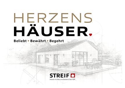 STREIF Katalogtitel Herzenshäuser mit Hausillustration und Markenlogo auf hellem Hintergrund