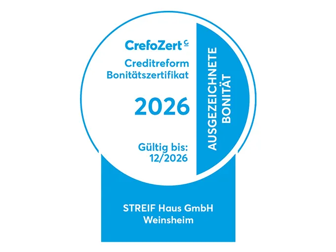 STREIF Auszeichnung Kundenzufriedenheit 2024 Siegelgrafik in blauer ovaler Darstellung